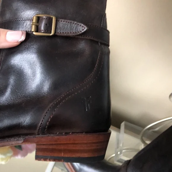 Frye Womens Dorado Buckle Riding Boot Dark Brown Full Grain - Picture 8 of 13